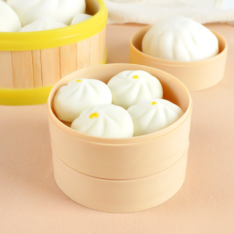 TikTok Viral Simulation Steamed Bun PU Slow Rebound Decompression Toy with Steamer Basket Realistic Food Display