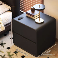 Luxury Leather Bedside Table with Storage, Solid Wood Nightstand, Modern Minimalist Retro Style for Bedroom