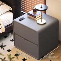 Luxury Leather Bedside Table with Storage, Solid Wood Nightstand, Modern Minimalist Retro Style for Bedroom