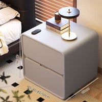 Luxury Leather Bedside Table with Storage, Solid Wood Nightstand, Modern Minimalist Retro Style for Bedroom
