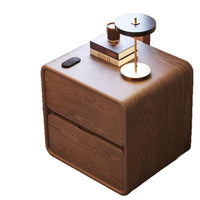 Luxury Leather Bedside Table with Storage, Solid Wood Nightstand, Modern Minimalist Retro Style for Bedroom