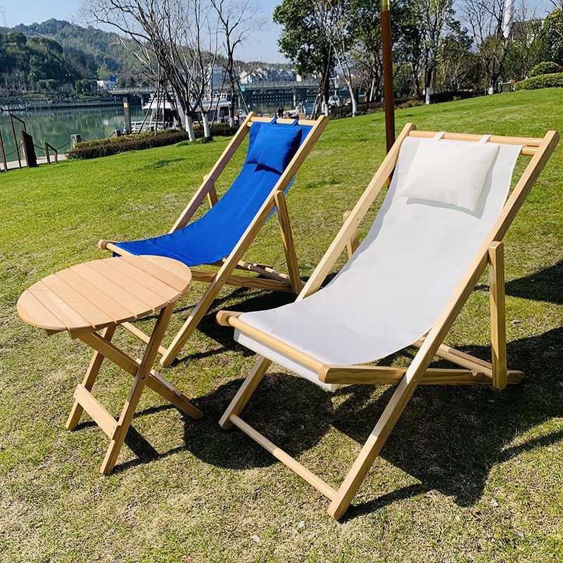 Solid Wood Thickened Folding Beach Chair Wooden Recliner Canvas Lounge Chair Outdoor Portable Lunch Break Balcony Chair