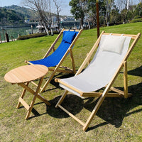 Solid Wood Thickened Folding Beach Chair Wooden Recliner Canvas Lounge Chair Outdoor Portable Lunch Break Balcony Chair