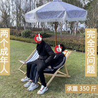Solid Wood Thickened Folding Beach Chair Wooden Recliner Canvas Lounge Chair Outdoor Portable Lunch Break Balcony Chair