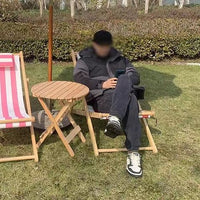 Solid Wood Thickened Folding Beach Chair Wooden Recliner Canvas Lounge Chair Outdoor Portable Lunch Break Balcony Chair