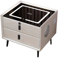 Smart Nightstand with Wireless Charging and Movable Design, Multifunctional Bedside Cabinet with Speaker for Rental Homes