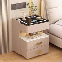 Smart Bedside Table with Wireless Charging, Bluetooth Speaker, and Rock Slab Top - Modern Luxury Nightstand for Bedroom Storage