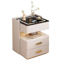 Smart Bedside Table with Wireless Charging, Bluetooth Speaker, and Rock Slab Top - Modern Luxury Nightstand for Bedroom Storage