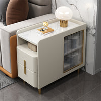 Luxury Solid Wood Side Table with Rock Slab Top, USB Charging, and Storage Cabinet for Sofa or Bedside