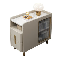 Luxury Solid Wood Side Table with Rock Slab Top, USB Charging, and Storage Cabinet for Sofa or Bedside