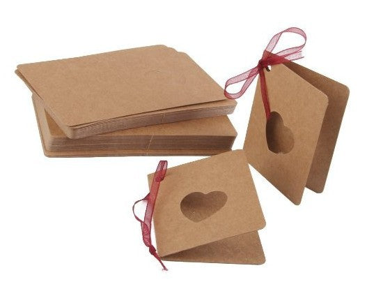 Kraft Paper Heart Hollow Gift Tags Foldable Cards Blank Message Cards for Gifts and Greetings