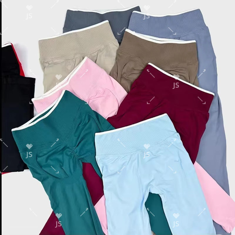 Seamless Peach Butt Yoga Pants for Women - Two-Tone Fitness Running Leggings with 14 Colors
