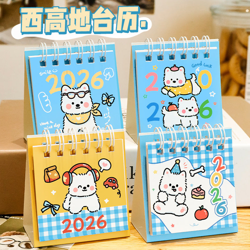 2026 Cute West Highland Terrier Desk Calendar Portable Ornament Punch-in Plan Small Calendar Cartoon Dog Calendar