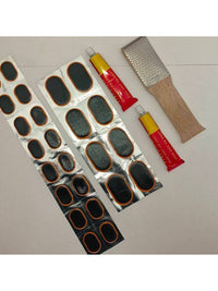 Bicycle Tire Repair Kit with Cold Patches, Glue, and Tools for Mountain Bikes, Motorcycles, and Electric Vehicles