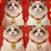 Pet New Year Cat Collar with Longevity Lock, Auspicious Dragon Year Scarf, Adjustable Necklace for Cats and Small Dogs