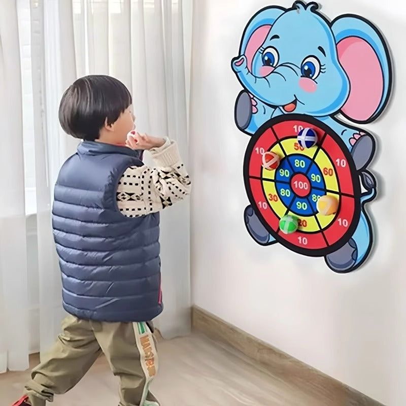 Kids Educational Dart Board Sticky Ball Throwing Toy for Boys and Girls, Parent-Child Indoor Elephant Suction Cup Ball Game