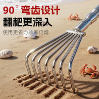 All Stainless Steel Retractable Rake for Beachcombing, Weeding, and Gardening with Non-slip Handle