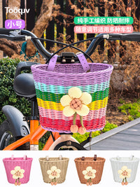 Kids Bicycle Basket Retro Cartoon Woven Front Basket for Children's Bikes