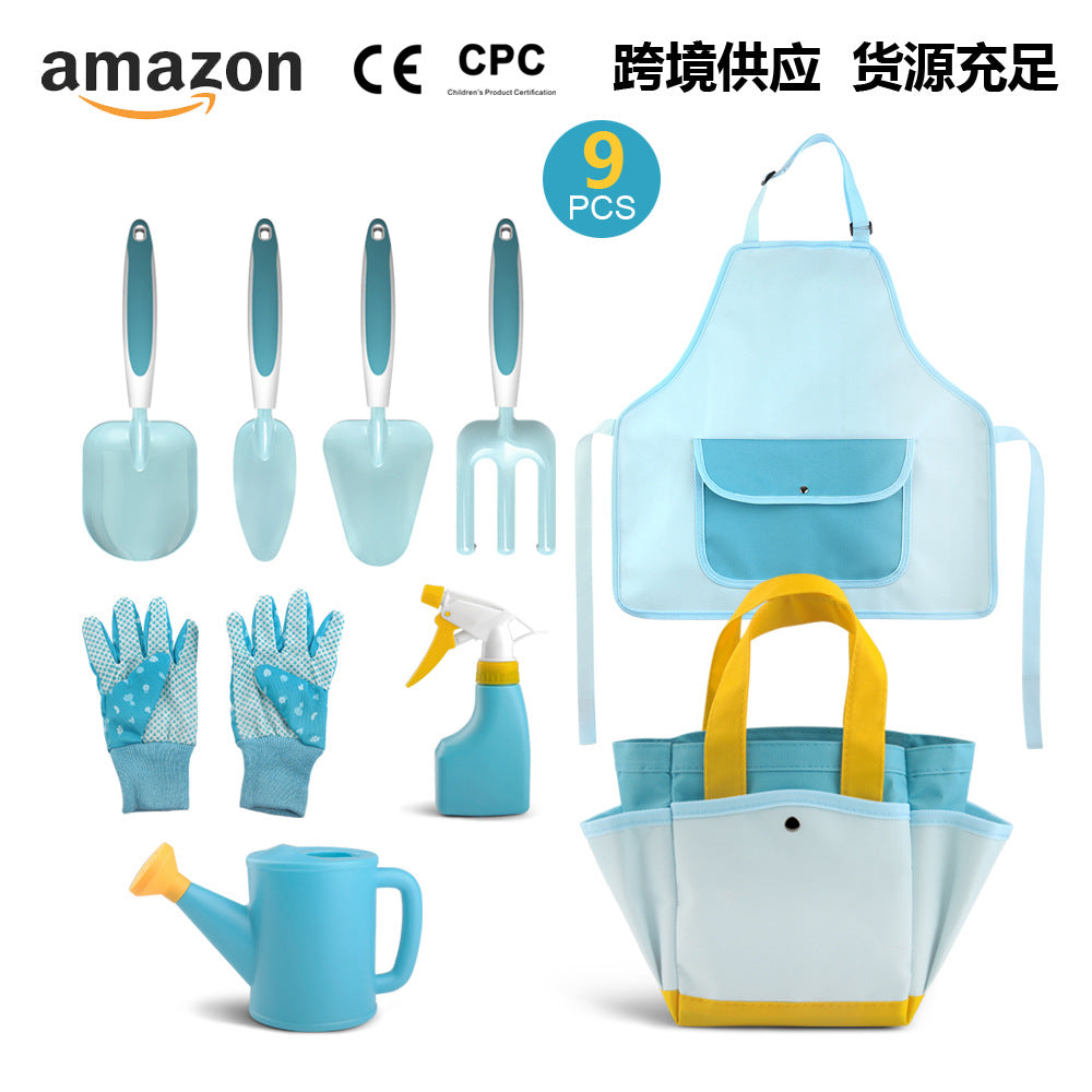 Kids Garden Planting Tool Set with Shovel, Rake, Storage Basket, and Watering Can - 2022 New Arrival