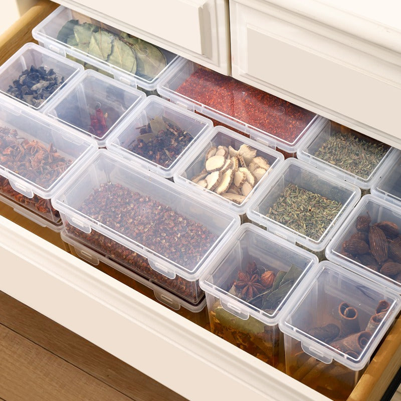 Spice Storage Box with Divided Compartments, Flip-Top Sealed Container for Kitchen Home Use, Star Anise, Cinnamon, Dried Chili