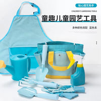 Kids Gardening Tool Set Macaron Blue Yellow Watering Can Spray Bottle Gloves Shovel Rake Trowel for Indoor Outdoor Plants