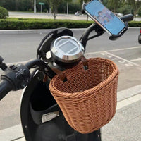 Hand-Woven Rattan-Style Bicycle Basket for Kids' Scooters and Bikes, Small Open-Top Detachable Storage Basket