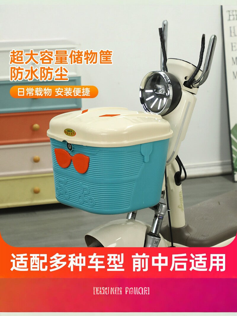 Universal Thickened Electric Bicycle Storage Basket with Lock, Rainproof Front/Middle/Rear Mount Large Capacity Foldable Bike Basket