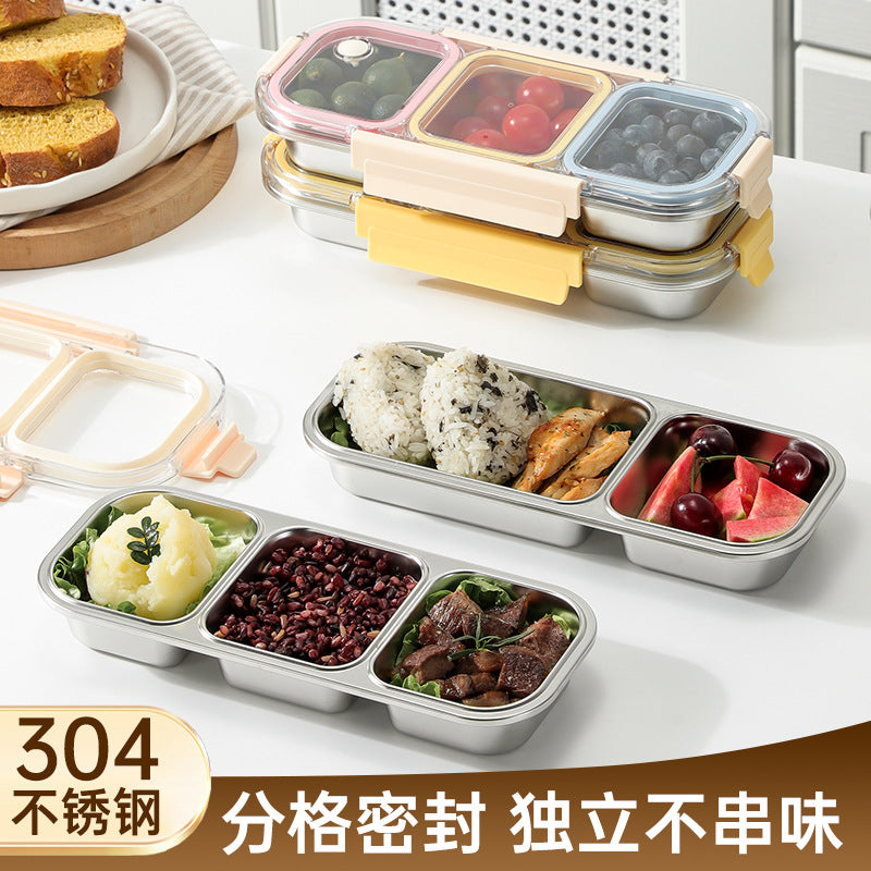 304 Stainless Steel Divided Food Storage Container with Lid, Leak-Proof Meal Prep Box for Refrigerator, Home Food Organizer