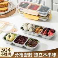 304 Stainless Steel Divided Food Storage Container with Lid, Leak-Proof Meal Prep Box for Refrigerator, Home Food Organizer