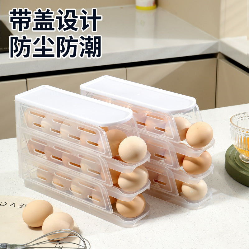 Foldable Multi-layer Egg Storage Box for Refrigerator, Stackable Kitchen Organizer with Side Door Access