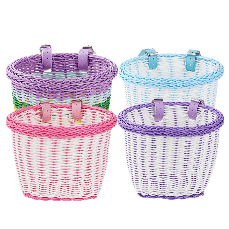 Kids' Bicycle Basket Retro Woven Front Basket for Children's Bikes Washable Storage Basket