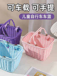 Trendy Woven Bicycle Basket PE Imitation Rattan Bike Front Basket Portable Handlebar Storage Basket for Outdoor Cycling