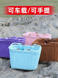 Trendy Woven Bicycle Basket PE Imitation Rattan Bike Front Basket Portable Handlebar Storage Basket for Outdoor Cycling