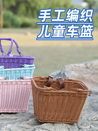 Trendy Woven Bicycle Basket PE Imitation Rattan Bike Front Basket Portable Handlebar Storage Basket for Outdoor Cycling