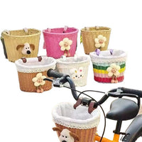 Kids Bicycle Basket Woven Front Handlebar Basket for Balance Bikes Scooters Retro Style