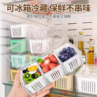 Refrigerator Fresh-keeping Box with Lid, Three-Compartment Draining and Sealing Box for Ginger, Garlic, and Fruits