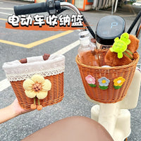 Electric Scooter Bicycle Front Storage Basket Woven Organizer for Motorcycles and Bikes, Universal Fit for Women