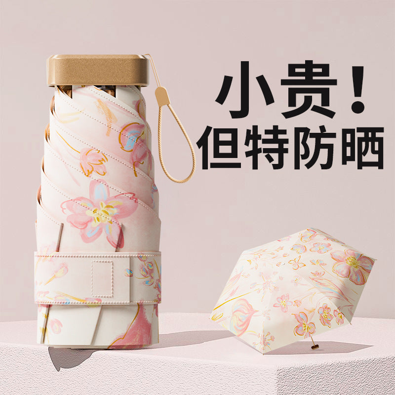 Mini Portable UV Protection Sun Umbrella for Women, Dual-Use Sunny and Rainy Foldable Capsule Umbrella