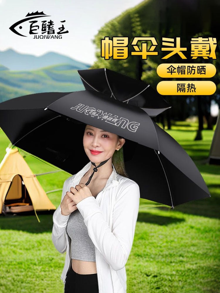 Foldable Head-Mounted Fishing Umbrella Hat for Outdoor Sun Protection, Large Double-Layer Portable Rain Umbrella
