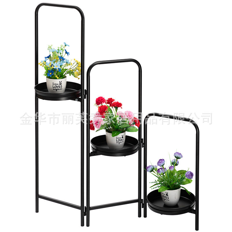 Nordic Simple Iron Art Flower Stand Multi-layer Foldable Floor-standing Plant Shelf for Living Room Balcony