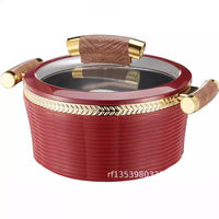 3-Piece Striped Gold Rim Insulated Food Warmer Set - 0.8L, 2.0L, 3.5L