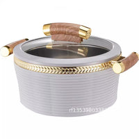3-Piece Striped Gold Rim Insulated Food Warmer Set - 0.8L, 2.0L, 3.5L