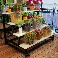 Indoor Balcony Trapezoidal Iron Art Flower Shop Multi-layer Succulent Flower Pot Ladder Floor Display Stand