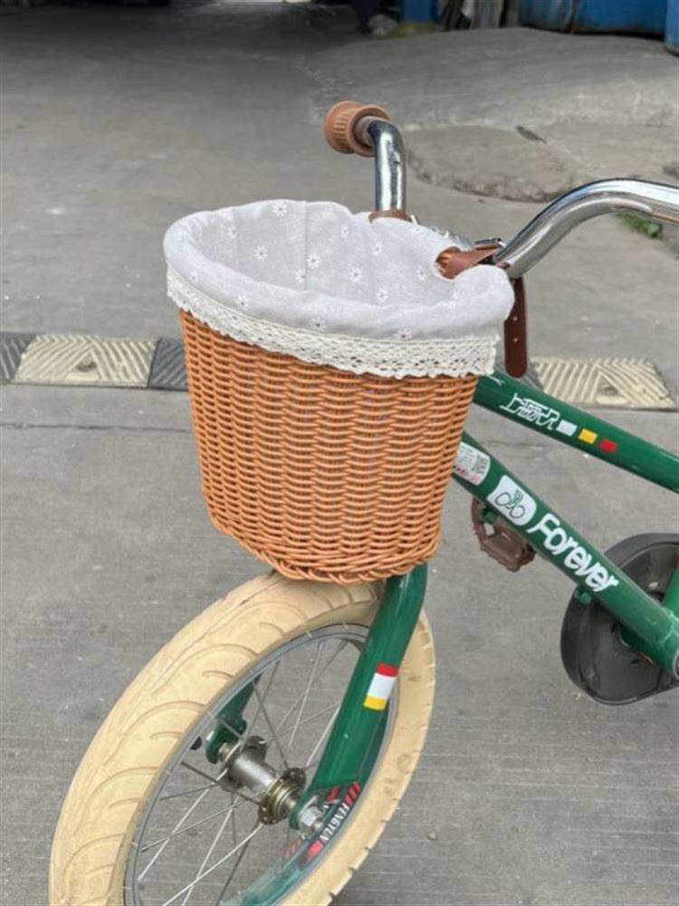 Retro Woven Rattan Style Bicycle Front Basket for Electric Bikes - Handlebar Mounted Storage Bag with Hooks