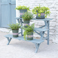 Tiered Solid Wood Plant Stand Mediterranean Style Balcony Garden Multi-layer Flower Pot Rack Outdoor Anti-corrosion