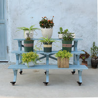 Tiered Solid Wood Plant Stand Mediterranean Style Balcony Garden Multi-layer Flower Pot Rack Outdoor Anti-corrosion