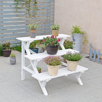 Tiered Solid Wood Plant Stand Mediterranean Style Balcony Garden Multi-layer Flower Pot Rack Outdoor Anti-corrosion