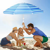 Outdoor Striped Beach Umbrella with Aluminum Pole, UV Protection, Double-Layer Oxford Fabric, and Spiral Ground Anchor