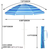 Outdoor Striped Beach Umbrella with Aluminum Pole, UV Protection, Double-Layer Oxford Fabric, and Spiral Ground Anchor