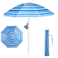 Outdoor Striped Beach Umbrella with Aluminum Pole, UV Protection, Double-Layer Oxford Fabric, and Spiral Ground Anchor